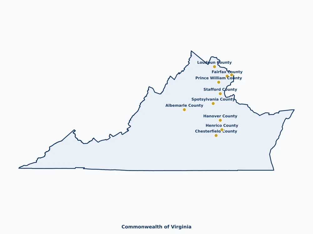 Map of Virginia State showing major cities